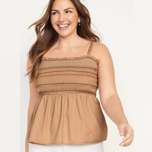 Old Navy Brown Smocked Babydoll Top Milkmaid Womens Sz XL NEW NWT Bohemian Boho